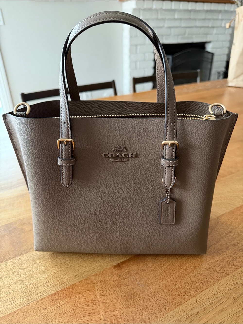 Coach Taupe Leather Small Tote in Warm Taupe with Gold Hardware